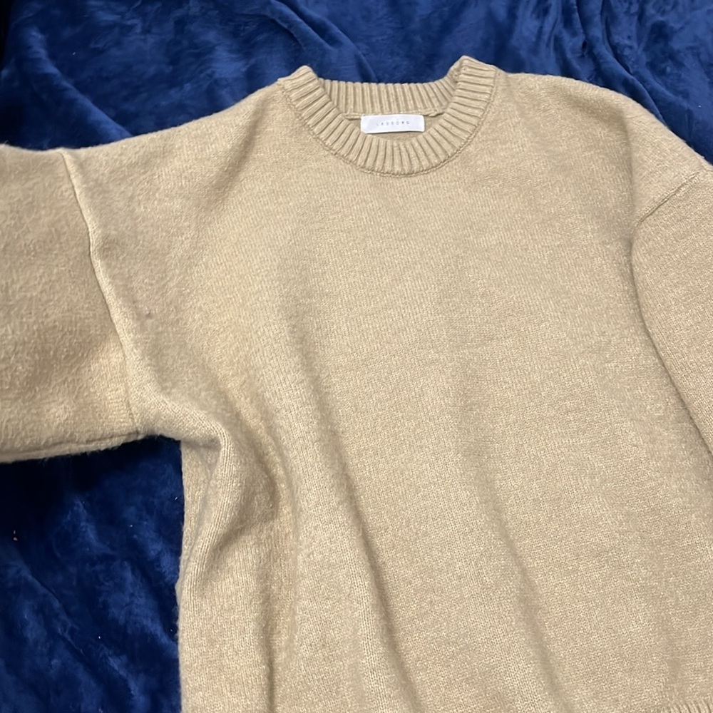 LASSONG Korea Loose Fit Oversized Sweater Wool Beige Sweater - Picture 3 of 5